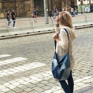 Custom made denim bag, made to order slouchy soft shoulder bag, purse, jeans bag, Casual Boho Everyday style, denim patchwork