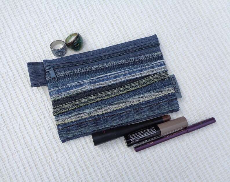 Make up Bag Cosmetic Case Denim Pouch Zipper Wallet Etsy