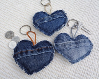 Small love gift - Love heart key ring, handbag charm, denim keychain, heart charm, grungy, sustainable, eco, vegan gift