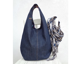 Hobo Bag Plain Denim Slouchy Sling Bag Dark Blue Jeans Bag - Etsy