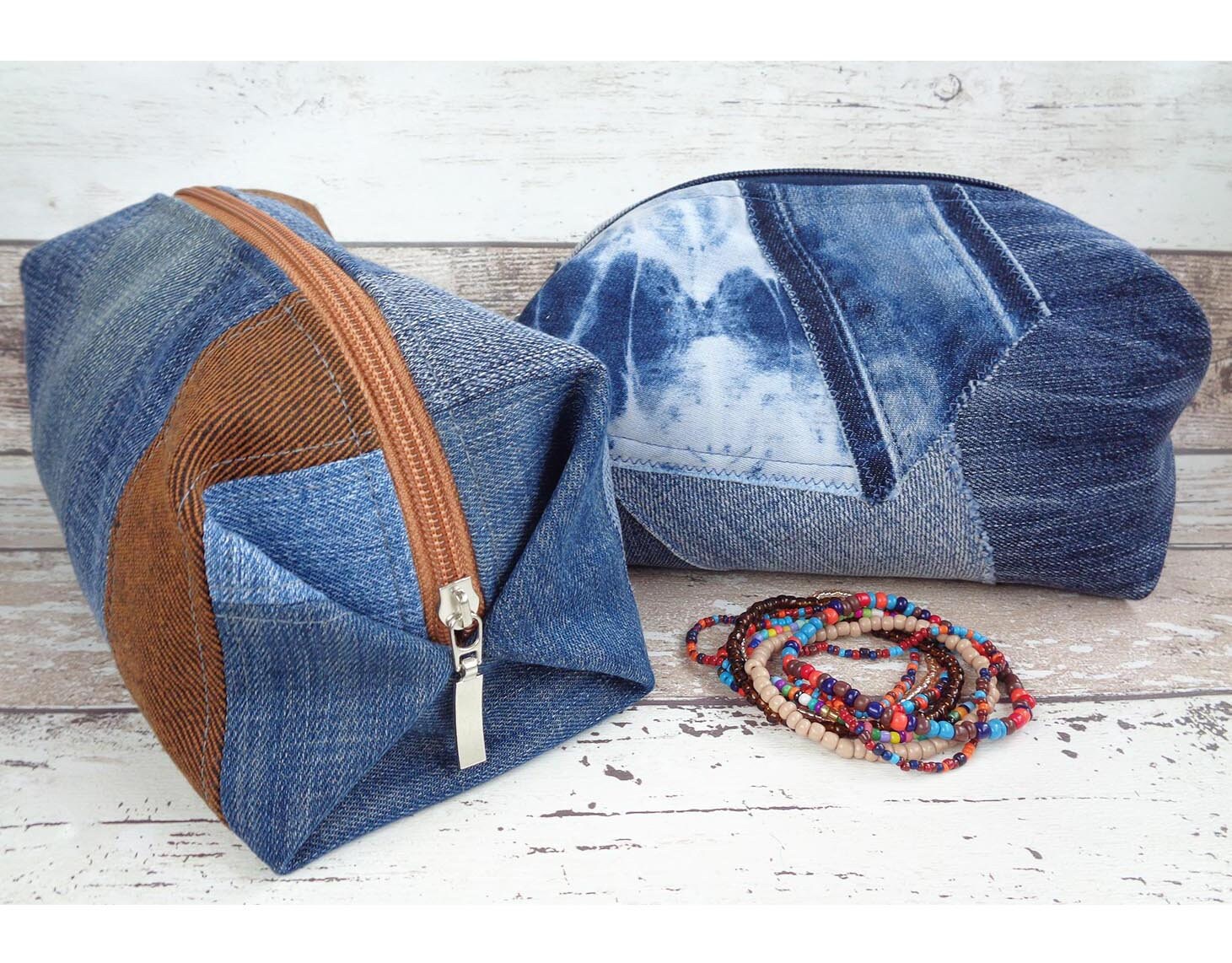 Style pouch recycled denim case, Cosmetic kits, Beauty