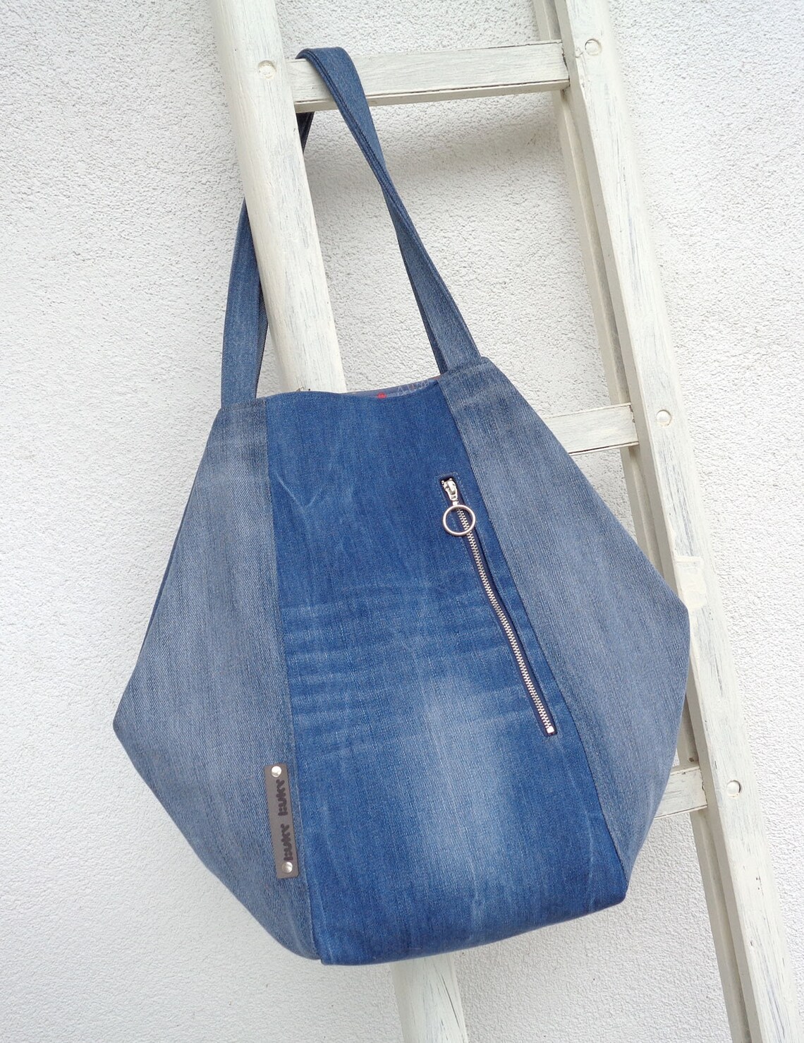 Plain Denim Tote Bag - White