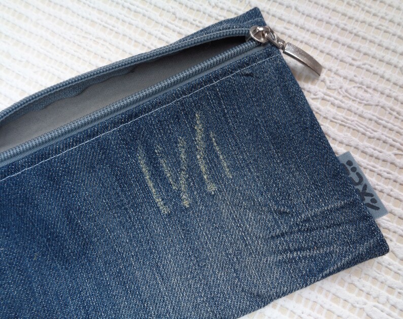 Denim Makeup Bag Cosmetic Bag Zipper Case Denim Zippered Etsy