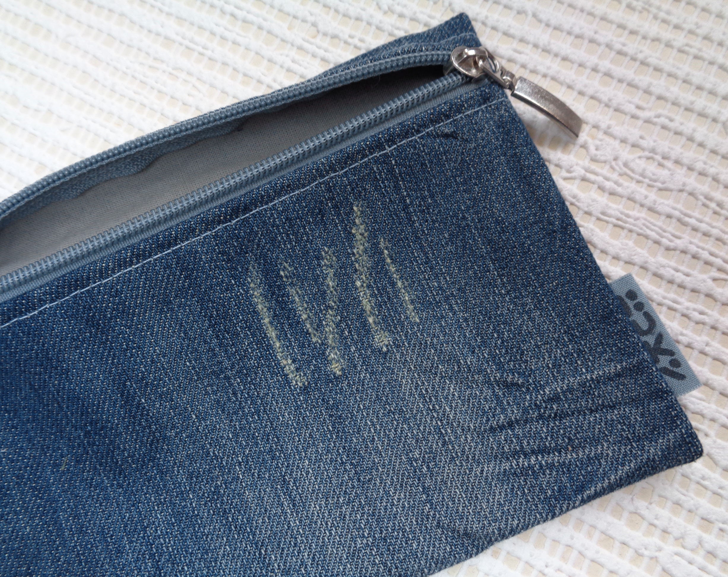 Denim makeup bag cosmetic bag zipper case denim zipped | Etsy