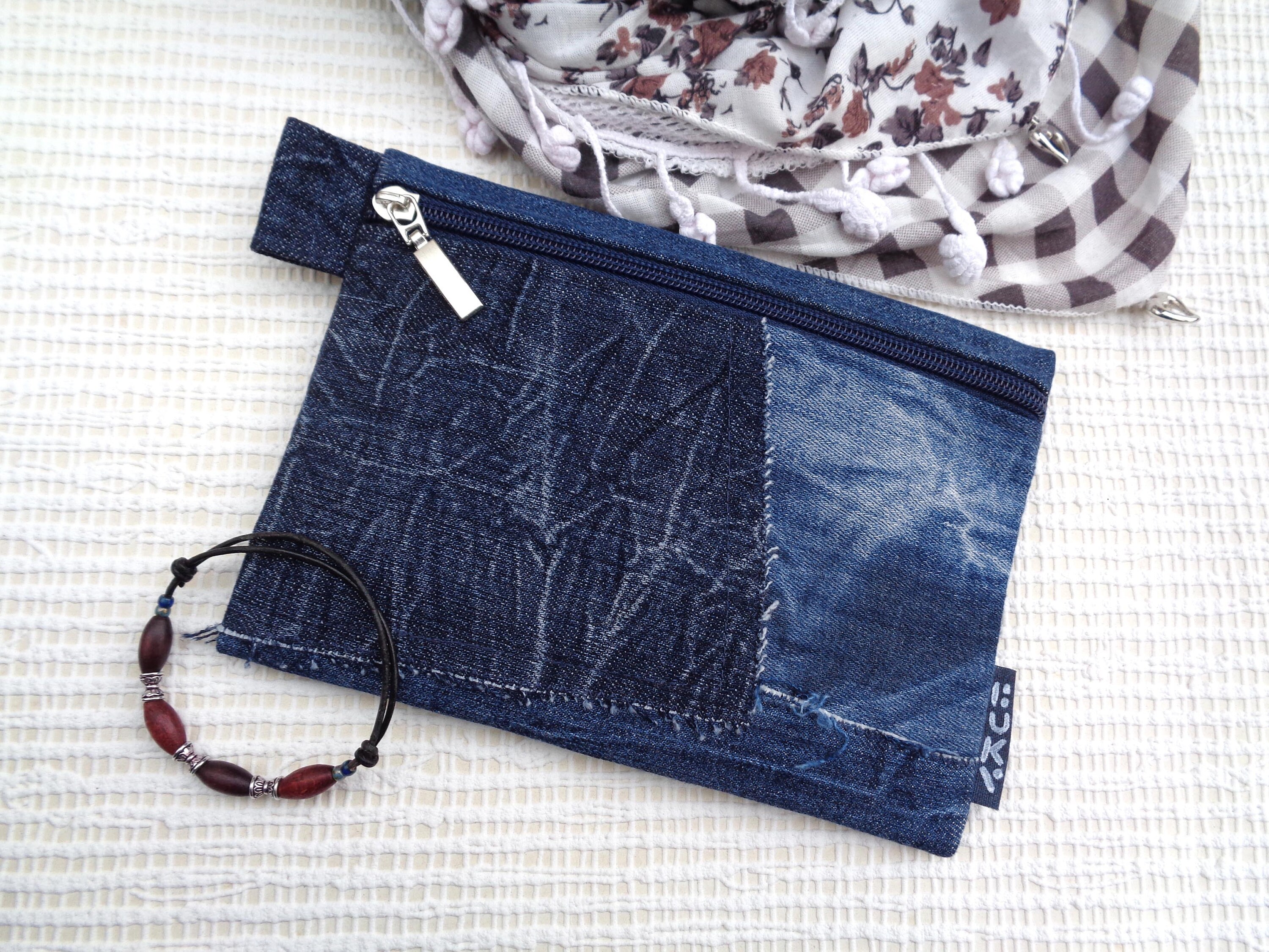 Denim Makeup Bag Cosmetic Bag Zipper Case Denim Zippered Etsy