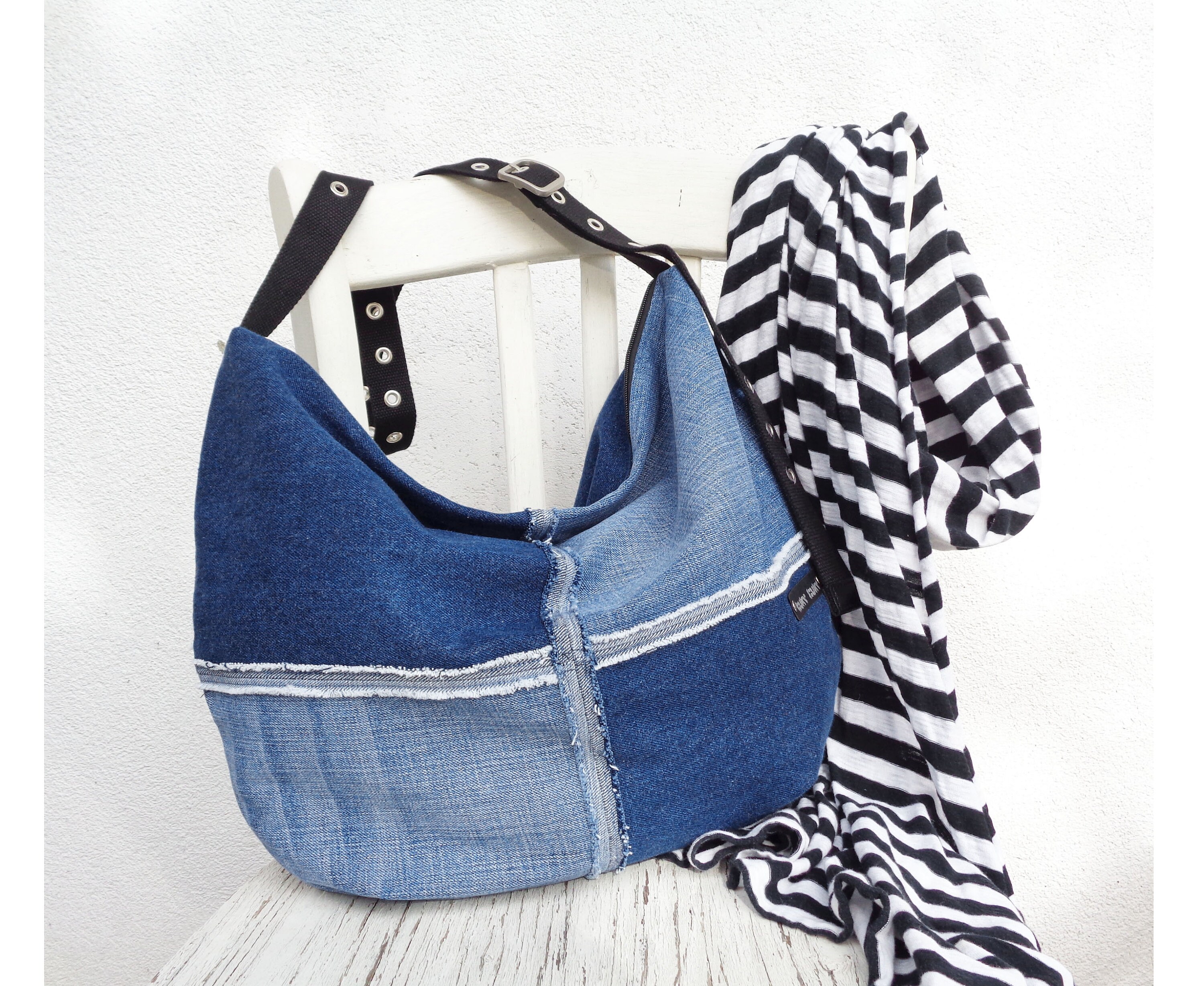 Denim Umhängetasche Damen - Lässige Crossbody Tasche Mit Reißverschluss