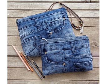 Make up bag, cosmetic bag, zipper pouch, jeans makeup case, zipped wallet, recycled denim, jeans pocket pouch, zero waste, vegan gift, eco