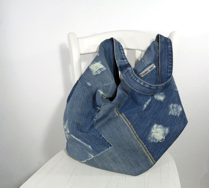 crazy shopper bag Denim tote bag ecofriendly large slouch shoulder bag oversized huge handbag