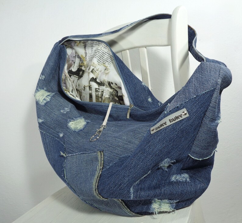 crazy shopper bag Denim tote bag ecofriendly large slouch shoulder bag oversized huge handbag