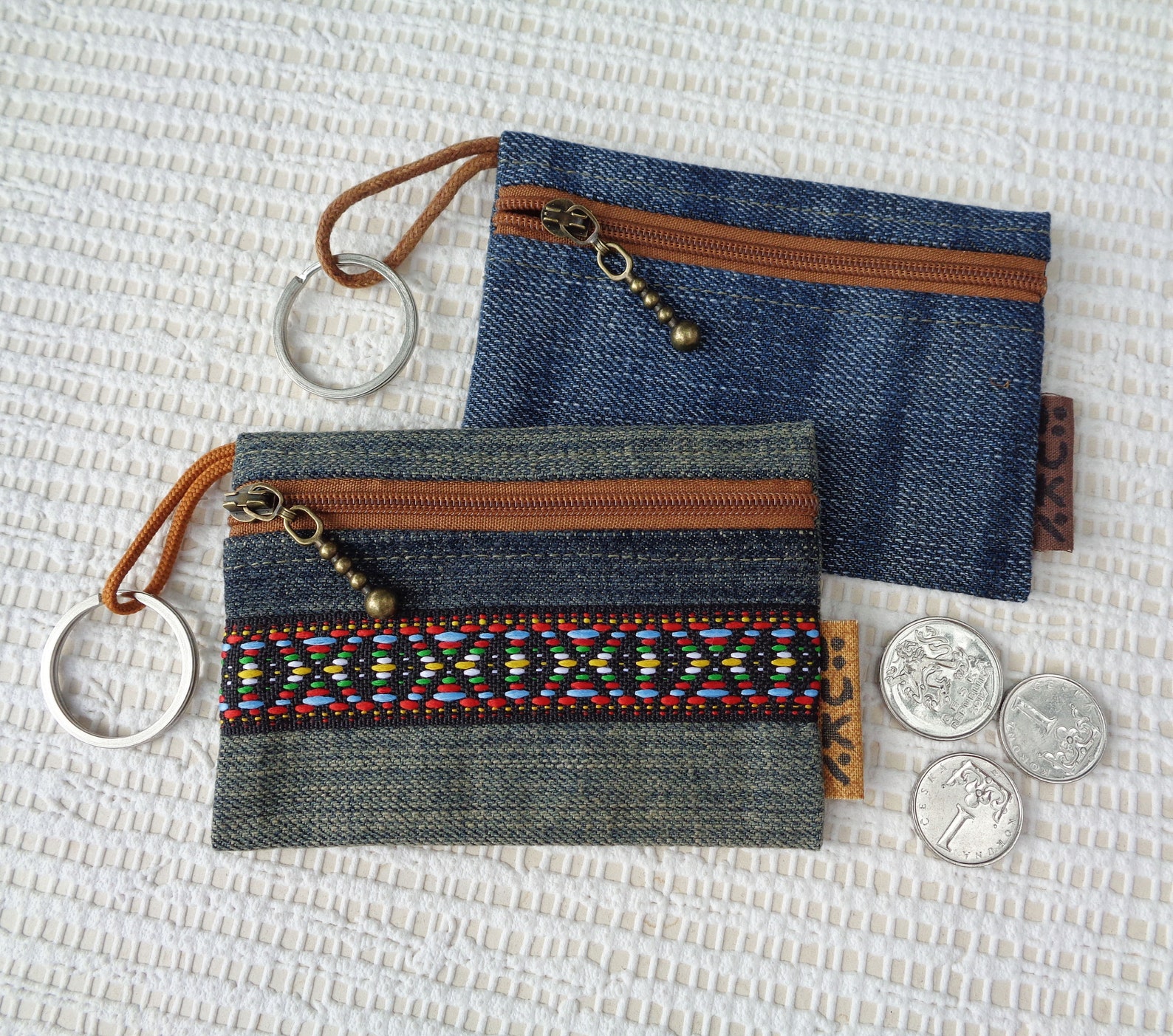 Coin Purse Key Chain Card Wallet Small Zippered Pouch Key Etsy