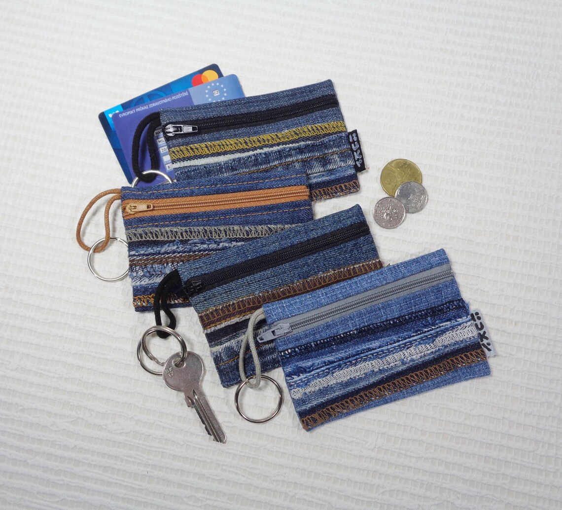 Coin Purse Key Chain Ring Card Wallet Small Zipped Pouch Etsy