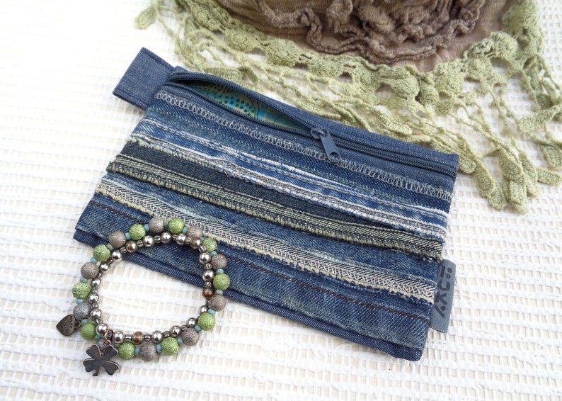 Make up Bag Cosmetic Case Denim Pouch Zipper Wallet Etsy