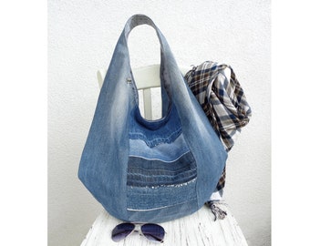 Grande borsa hobo, borsa a tracolla oversize, borsa a tracolla in jeans denim, stile casual grunge rock, borsa slouchy vegana ed ecologica