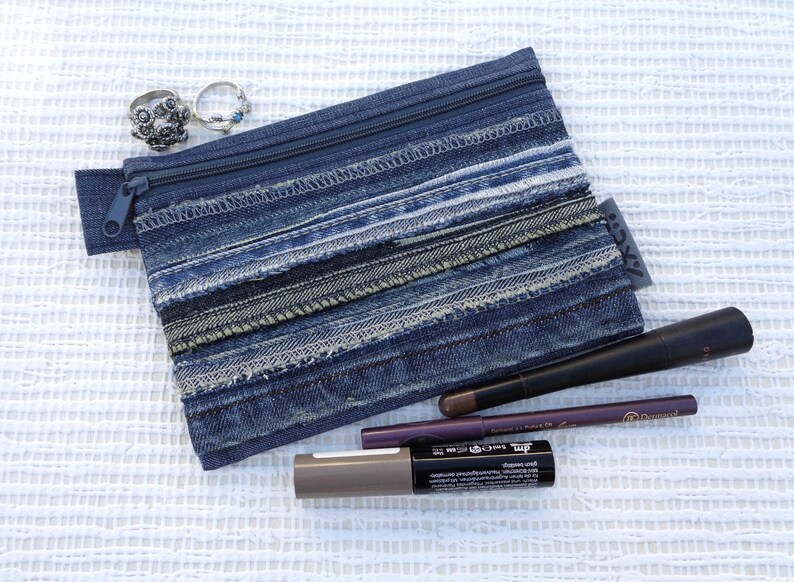 Make up bag cosmetic case denim pouch zipper wallet Etsy