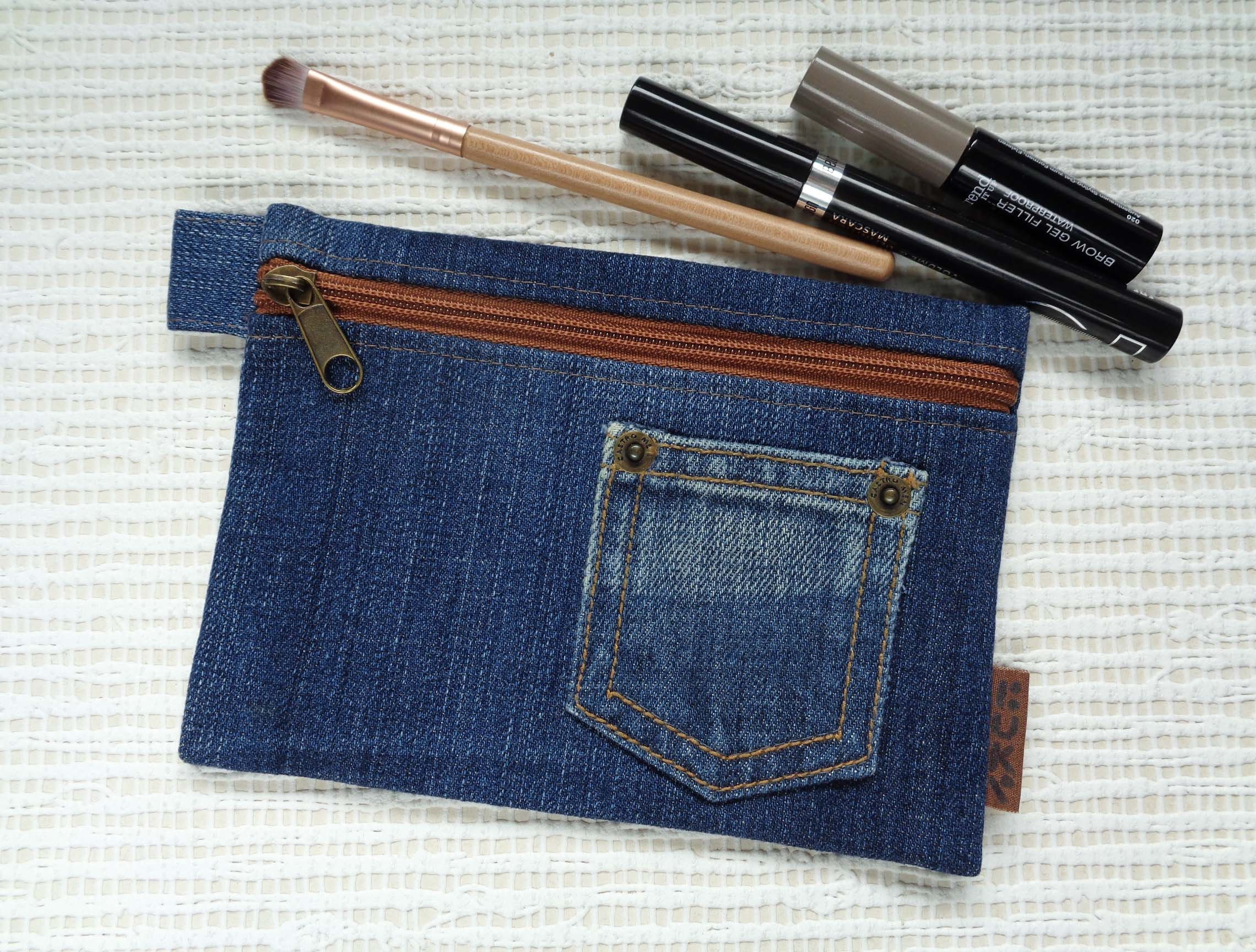 Make up Case Dark/light Blue Denim Cosmetic Bag Zippered | Etsy