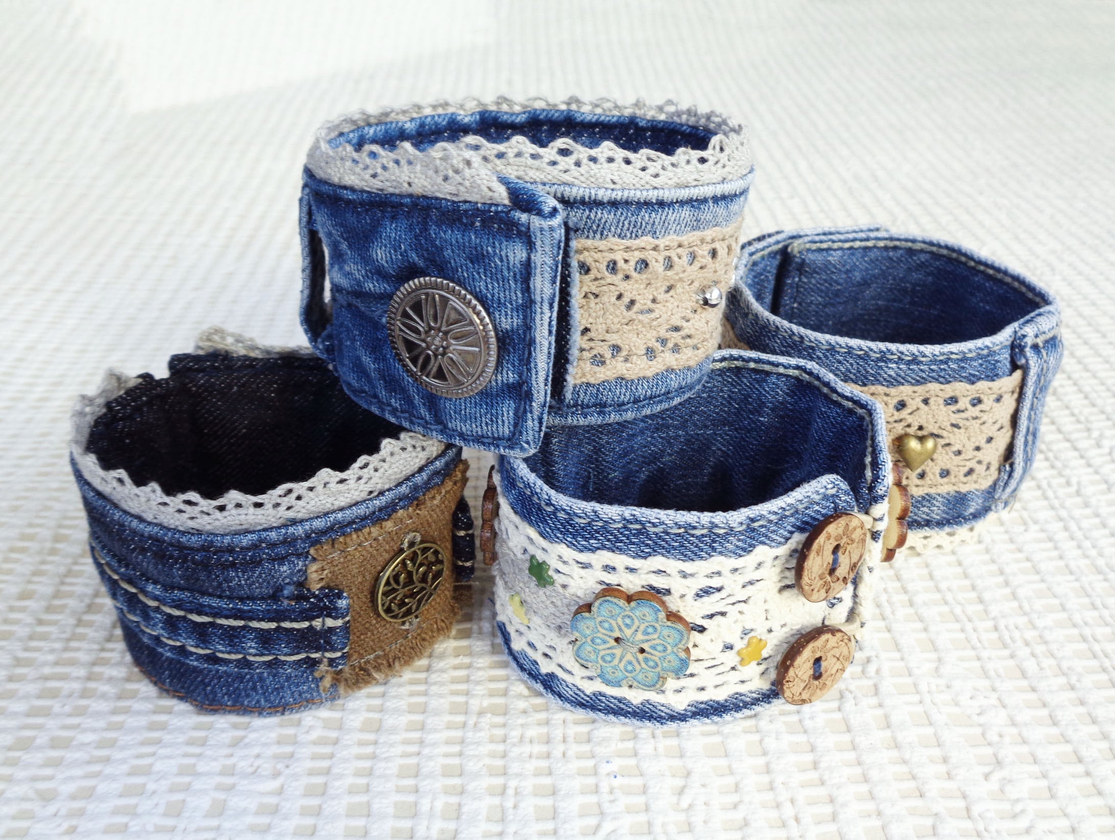 Boho Bracelet, Denim Cuff Bracelet, Jeans Fabric Hand Cuff, Hippie