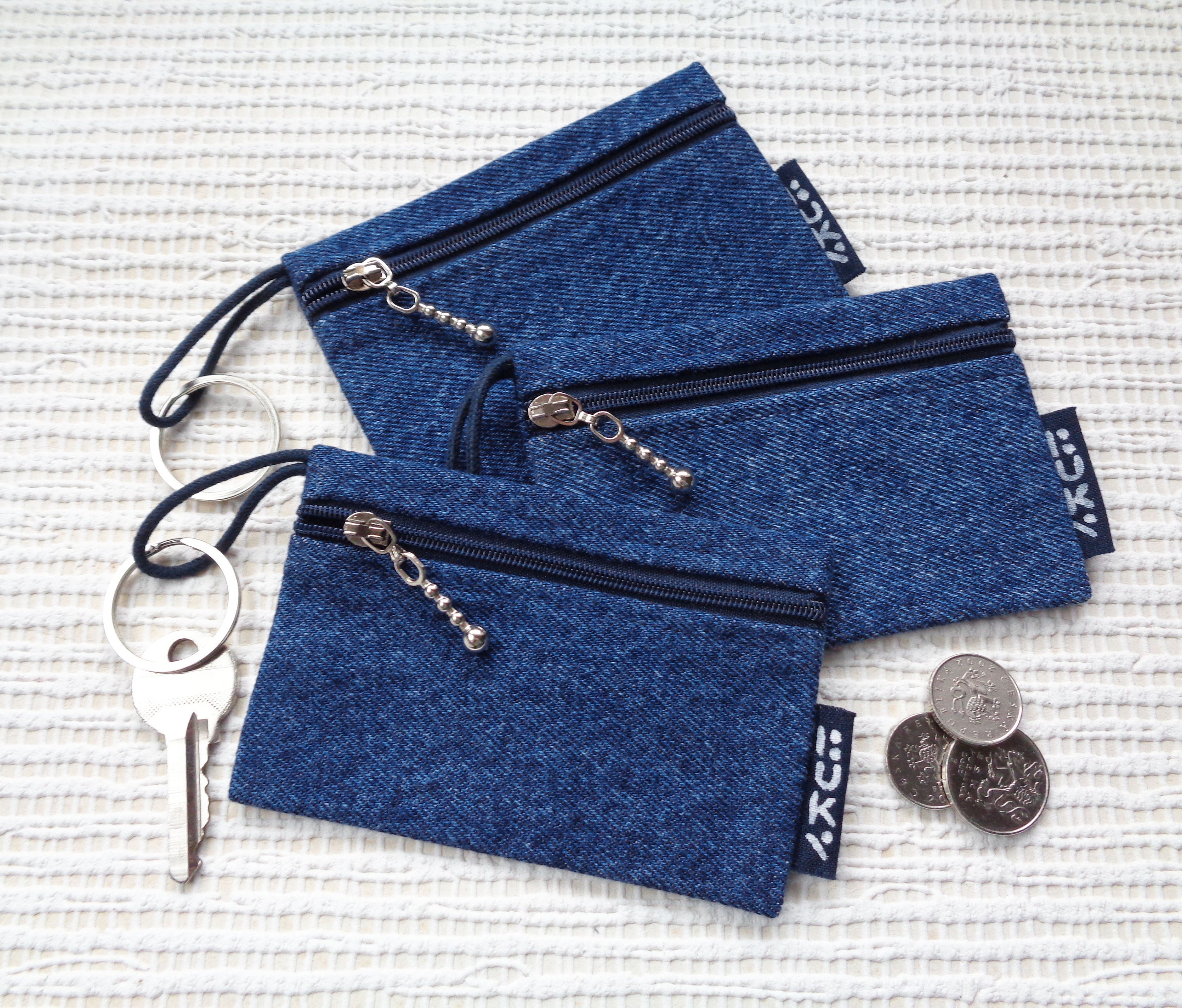 Blue Denim Coin Purse Flat Wallet Small Zipped Pouch Denim 