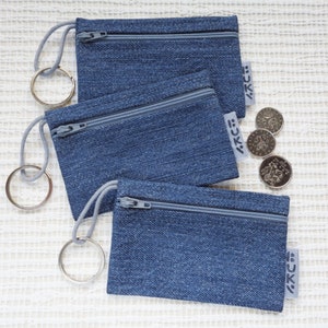 Schlüsselanhänger, blaue Geldbörse aus Denim, Reißverschlusstasche für Schlüssel, Jeans Schlüsseltäschchen, Reißverschlusstäschchen, Geschenk für Ihn, Jeans recycelt