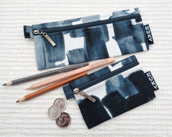 Zipped pouch set - pencil case and coin wallet. Pen pouch, change purse, zipper cotton pouches, paint print, vegan gift, school accessory