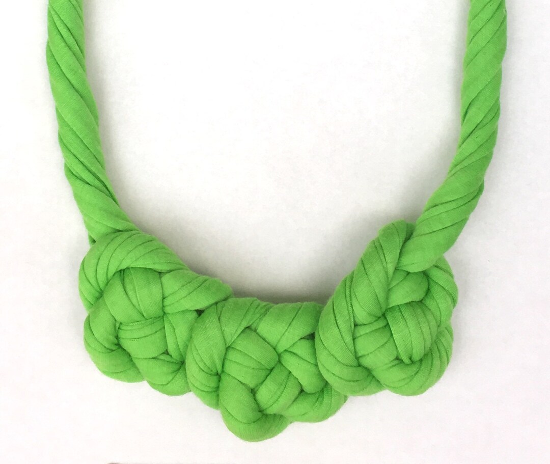 Light Green Twisted Knots Necklace, Statement Necklace, Tshirt Yarn