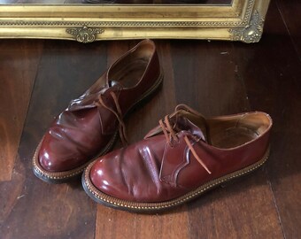 HAND MADE brown patent leather lace up shoes oxfords