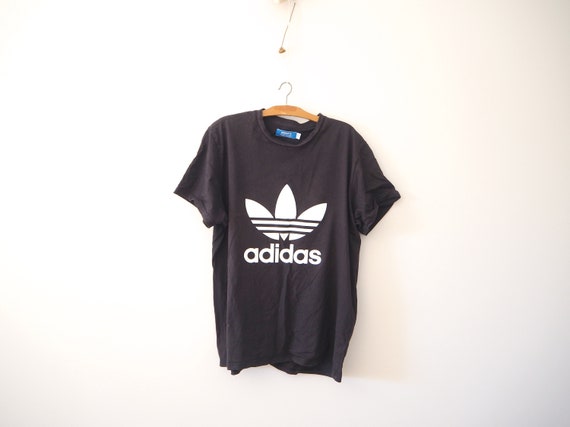 VINTAGE ADIDAS black white logo oversized tee tshi