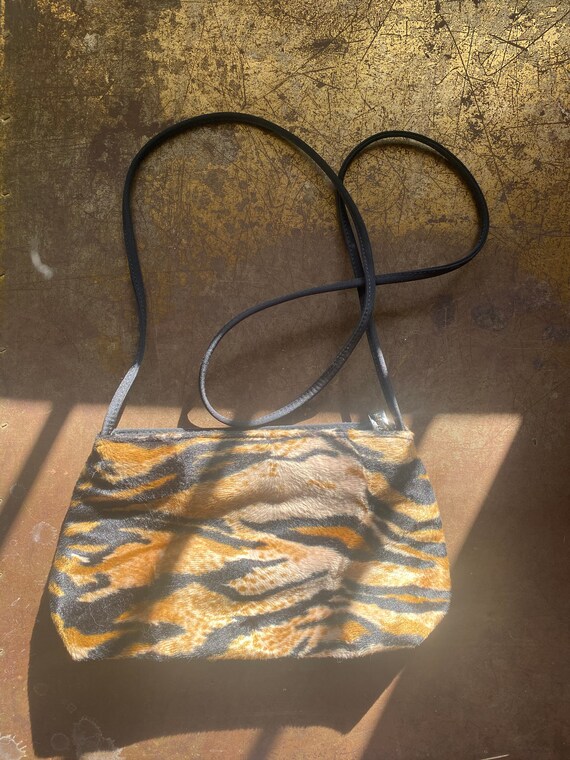 90s Furry Leopard Print Cross Body Handbag