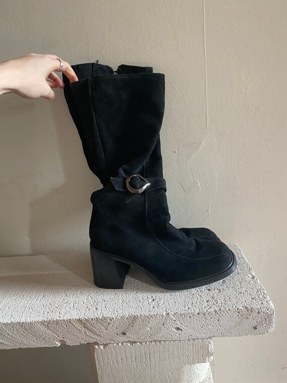 black suede square toe boots