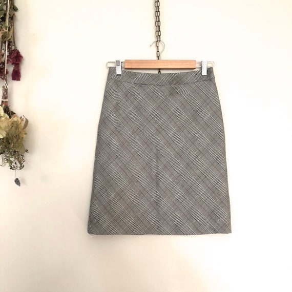 90s PINSTRIPE GREY tartan plaid high waisted midi
