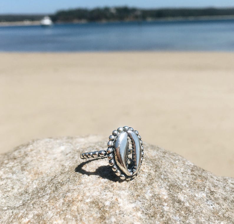 bohemian ring Cowrie Shell Ring Yarah Store boho ring Sterling Silver ring mermaid ring beach style ring gypsy ring handmade ring