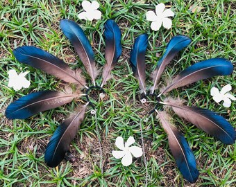 Feather Ear Cuff - Blue Iridescent Feathers - Boho Feather Ear Wrap - Feather Headpiece - Festival Hair Accessories - Boho Feather Jewelry