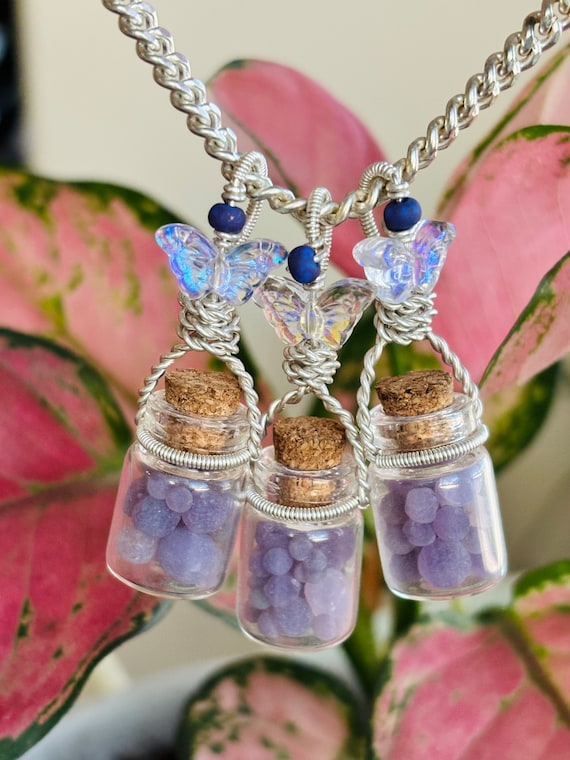 Grape Agate Pendant - Crystal Necklace - Sterling Silver - Jar Pendant - Fairy Jewelry