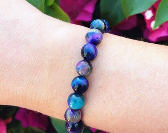 Tiger Eye Bracelet - Galaxy Tiger Eye Beaded Bracelet - Gemstone Bracelet - Unique Metaphysical Gift