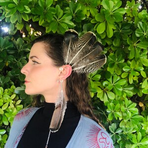 Feather Ear Cuff - Boho Feather Ear Wrap - Feather Headpiece - Feather Earring No Piercing - Boho Feather Jewelry - Burning Man Accessories