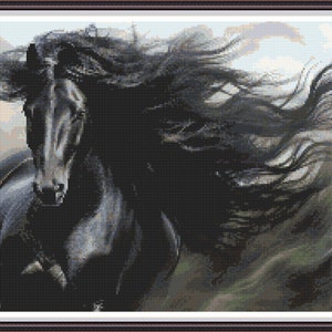 Midnight Fury - PDF digitales Kreuzstichmuster DMC key 28 Farben 54x14cm auf 14ct Aida Black Horse Whole only PK App/Print