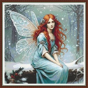 Midwinter Fairy - PDF digital cross stitch pattern DMC Key 64 colours 18&quot;x18&quot; on 14ct Pattern Keeper/print Whole cross only Fantasy