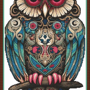 Celtic Owl - PDF digital cross stitch pattern DMC Key 68 colours 12&quot;x24 1/4&quot; on 14ct whole cross stitch only Pattern Keeper or print Bird