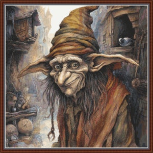 The Goblin - PDF digital cross stitch pattern DMC Key 73 colours 25&quot;x25&quot; on 14ct Fantasy Cross Stitch Pattern Keeper comp or print at home