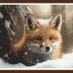 Fox In The Snow - PDF Digital Cross Stitch PATTERN  DMC Key 72 colours - 15 3/4&quot; x 13 3/4&quot; on 14ct Whole cross only Pattern Keeper or print