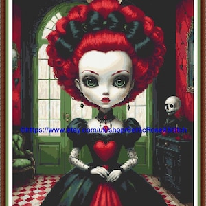Gothic Dollshouse - PDF digital cross stitch pattern DMC Key 55 colours 15&quot;x20&quot; on 14ct Pattern Keeper/print  Whole cross Fantasy Valentine