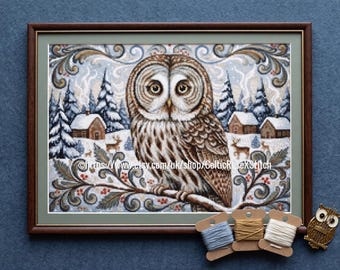 Scandinavian Owl - PDF digital cross stitch bird pattern Pattern Keeper App compatible DMC key
