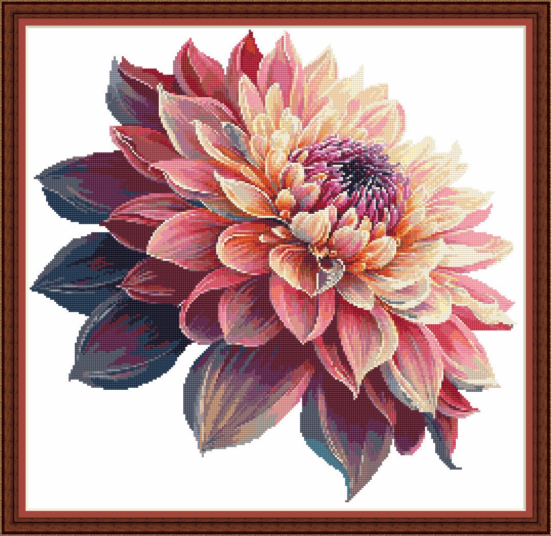 Red Blooming Dahlia Flower - 5D Diamond Painting 