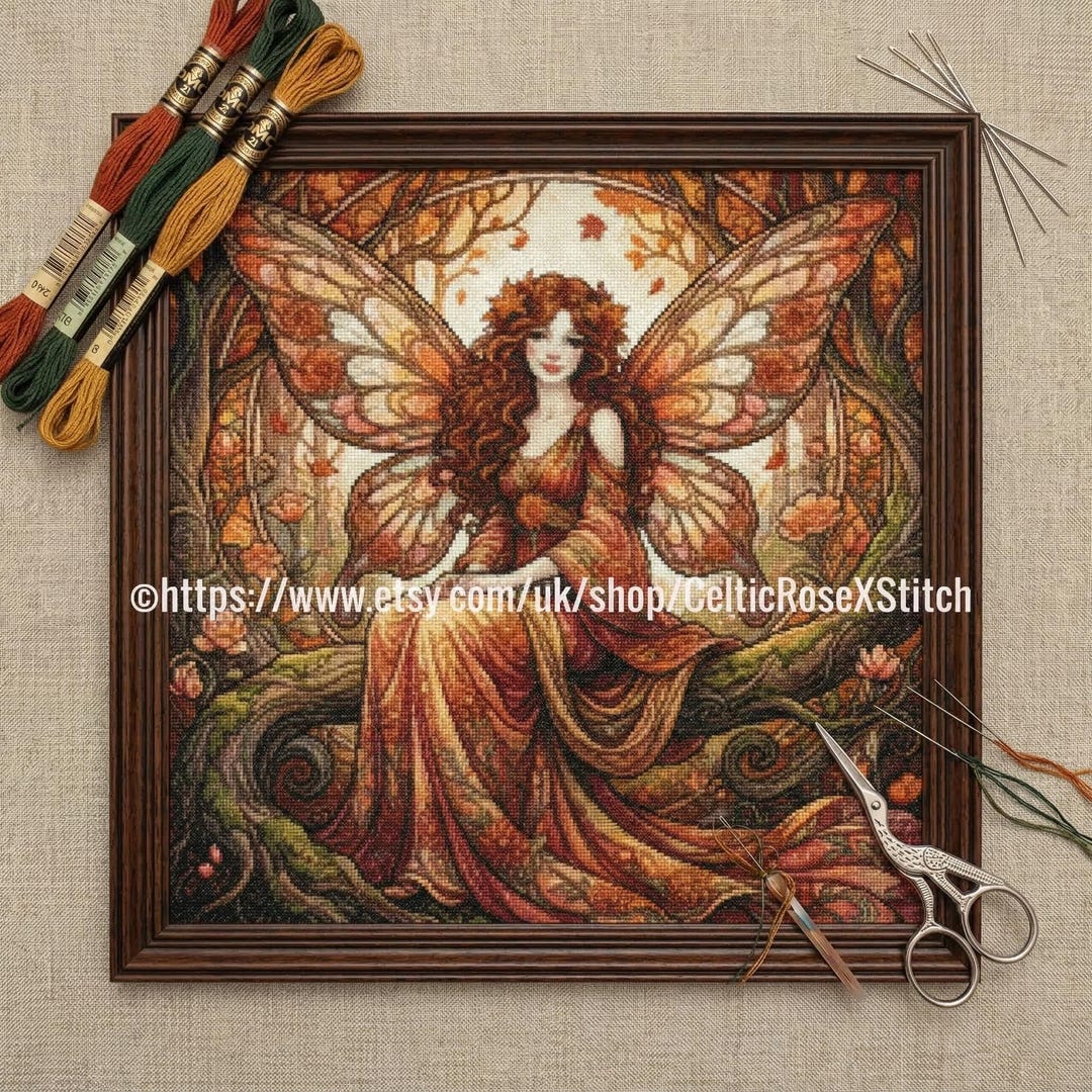 Autumn Fairy - PDF Printable Cross Stitch Fantasy Embroidery Pattern ...