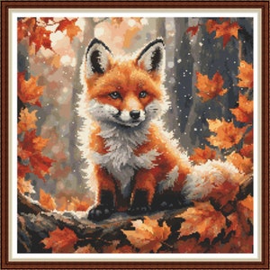 Woodland Fox Cub - PDF digital cross stitch pattern DMC Key 59 colours 14&quot; x 14&quot; on 14ct aida Pattern Keeper compatible