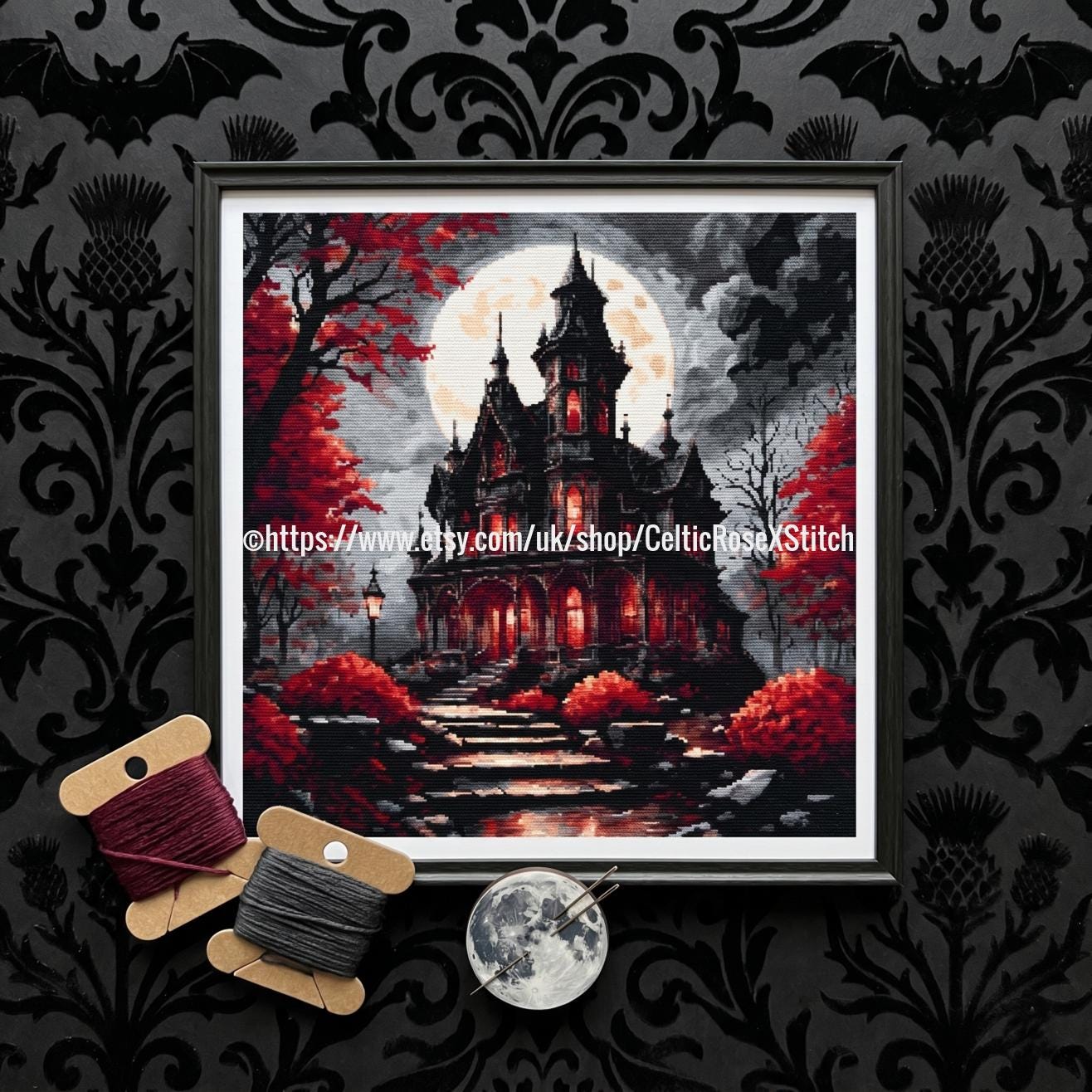 Gothic Mansion Haunted House Cross Stitch Pattern, Spooky Halloween ...