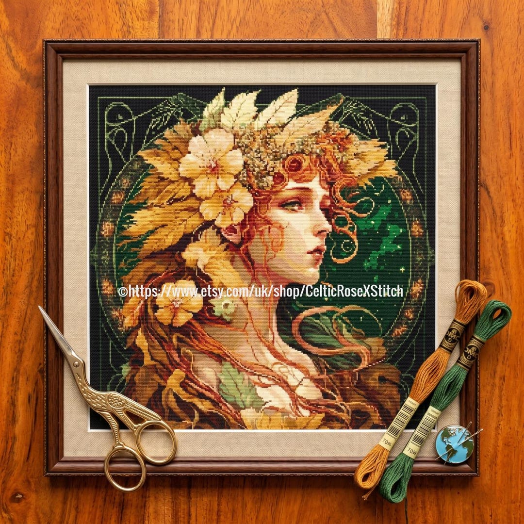 Earth Goddess Cross Stitch Pattern: Fantasy Woman Nature Gaia (PDF ...