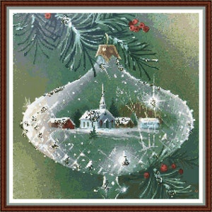 Crystal Bauble Scene 1 - PDF digital cross stitch pattern DMC Key-14 1/2"x14 1/2" on 14ct-75 colours-Pattern Keeper Christmas