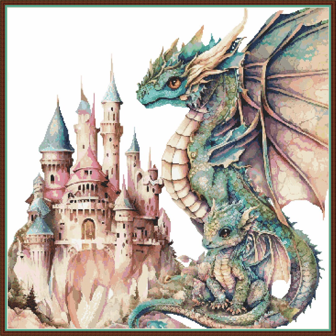 Dragon Castle Print at Home CHART for Whole Counted Cross Stitch ...