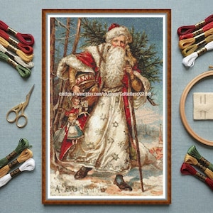 Victorian Santa 1 - PDF Father Christmas digital cross stitch embroidery pattern