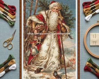 Victorian Santa 1 - PDF Father Christmas digital cross stitch embroidery pattern